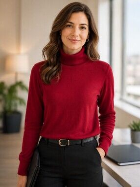 Viwedo Classic Women's Red Turtleneck Sweater
